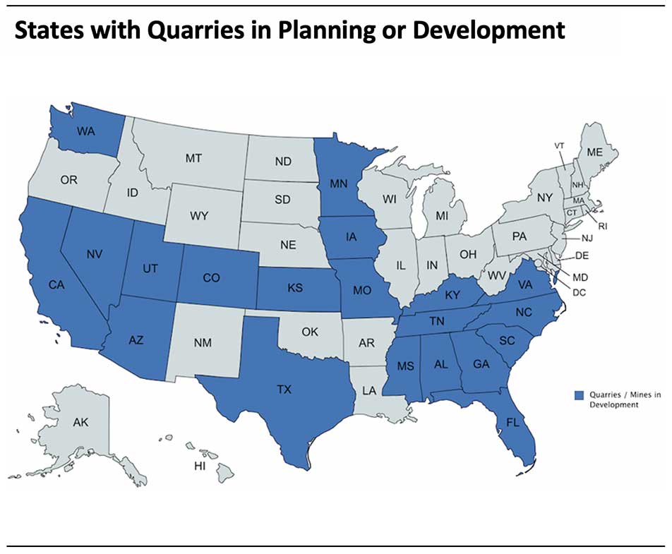 U.S. Map - Quarries Planned or In Development